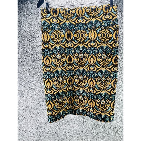 LuLaRoe Cassie Pencil Skirt Size Small Gold Blue Abstract Print Stretch Fabric - Picture 3 of 12
